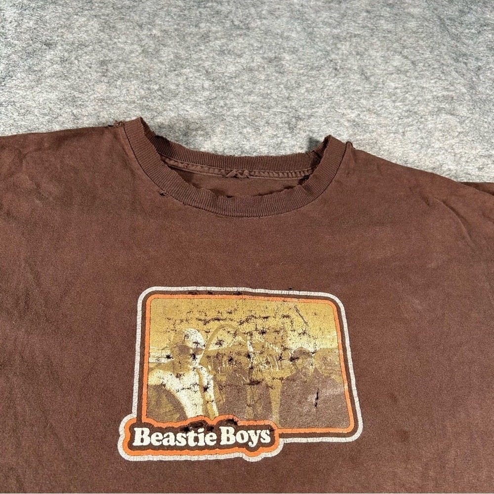 Vintage Beastie Boys Shirt Mens Large Brown 90s Thrashed Punk Hip Hop Band Tee - Picture 2 of 9